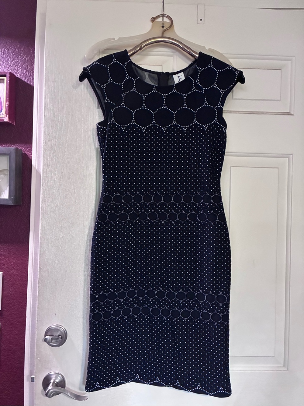 julia jordan Navy and White Polka Dot Sheath Dress